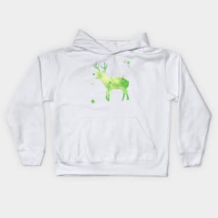 Green Deer Watercolor Painting 2 Kids Hoodie